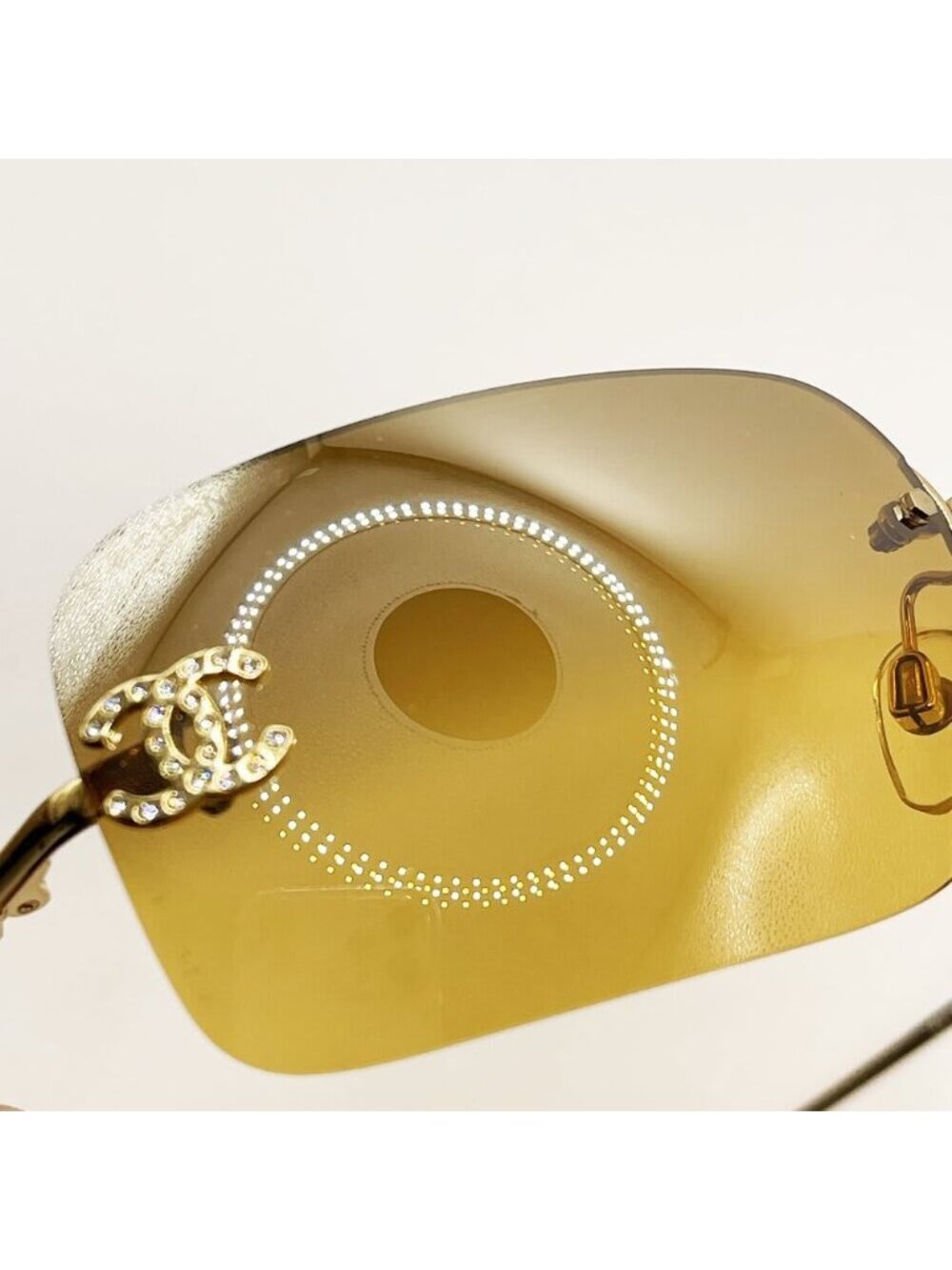 Chanel Vintage Sunglasses Rhinestone CC Logo Rimless Gradient Gold Tint - Picture 9 of 10